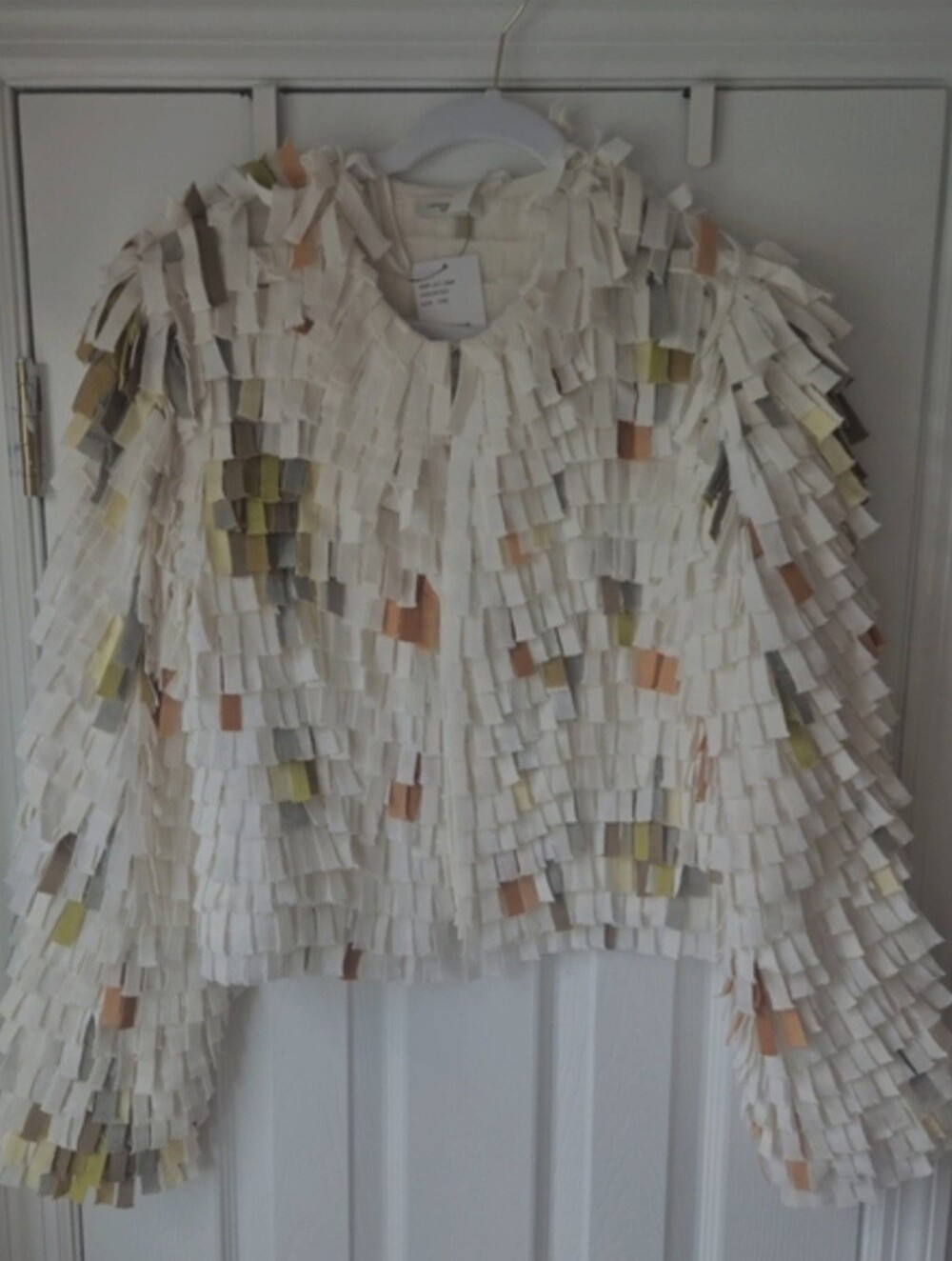 Lafayette 148 New York Cream Fringe Jacket with Multicolor Tab Accents